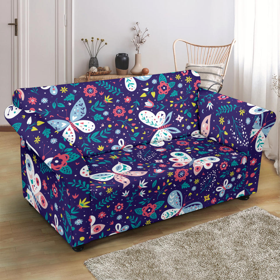 Colorful Butterfly Flower Pattern.Eps Loveseat Couch Slipcover