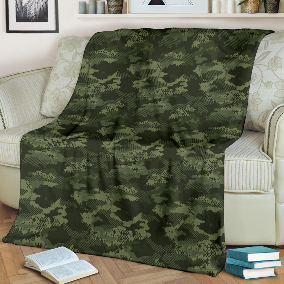 Digital Green Camo Camouflage Pattern Premium Blanket