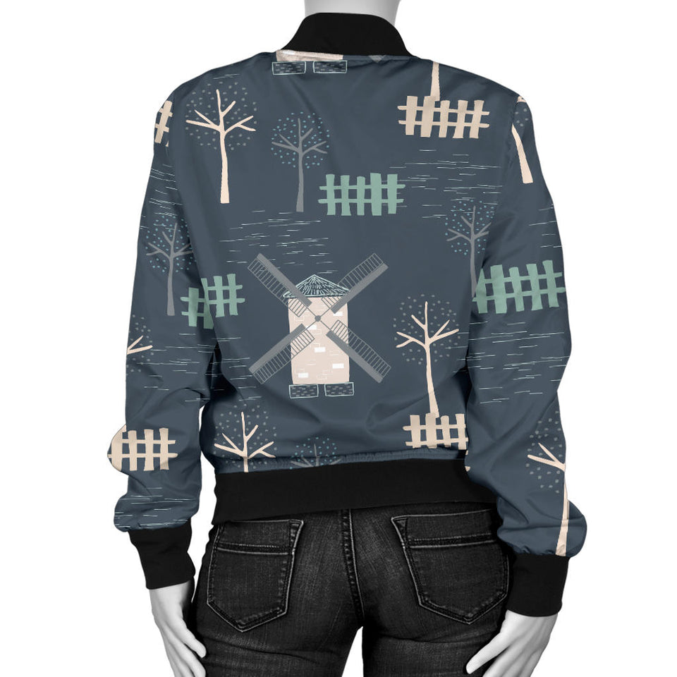 Windmill Tree Pattern Women'S Bomber Jacket