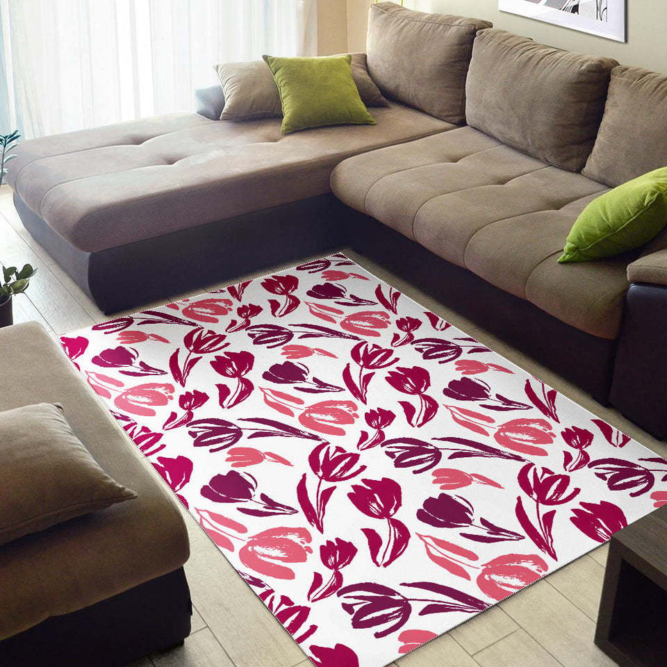 Pink Sketch Tulip Pattern Area Rug