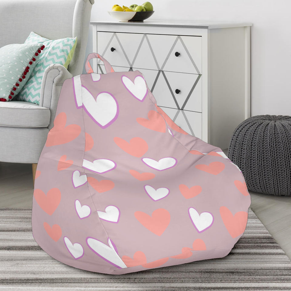 Coral White Heart Pattern Bean Bag Cover