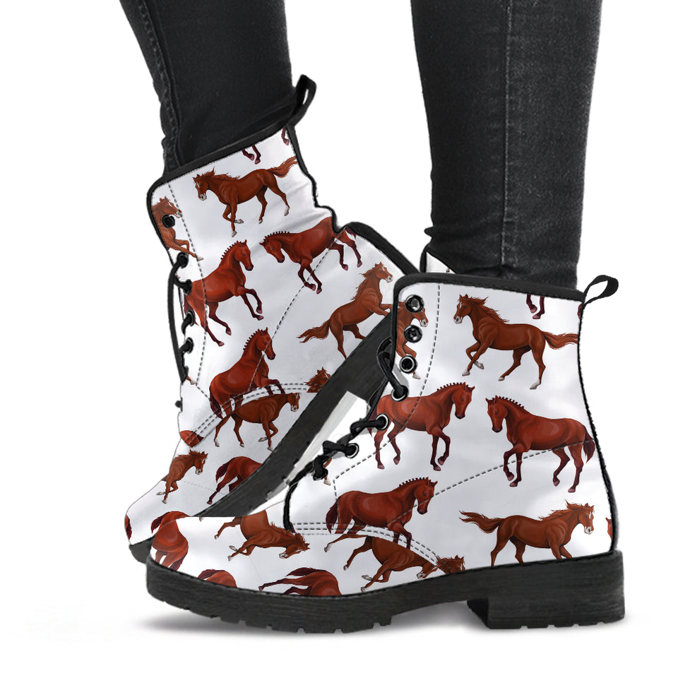Horses Running Pattern Background Leather Boots