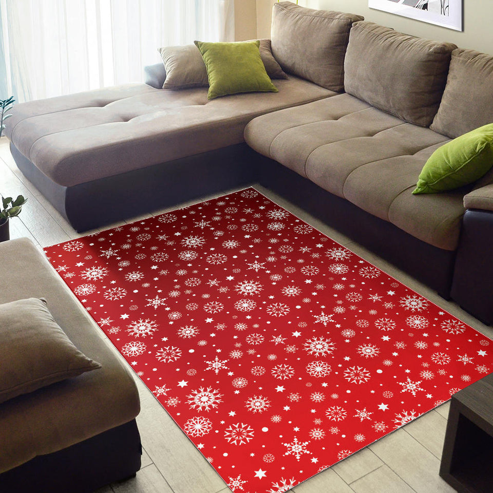 Snowflake Pattern Red Background Area Rug