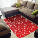 Snowflake Pattern Red Background Area Rug