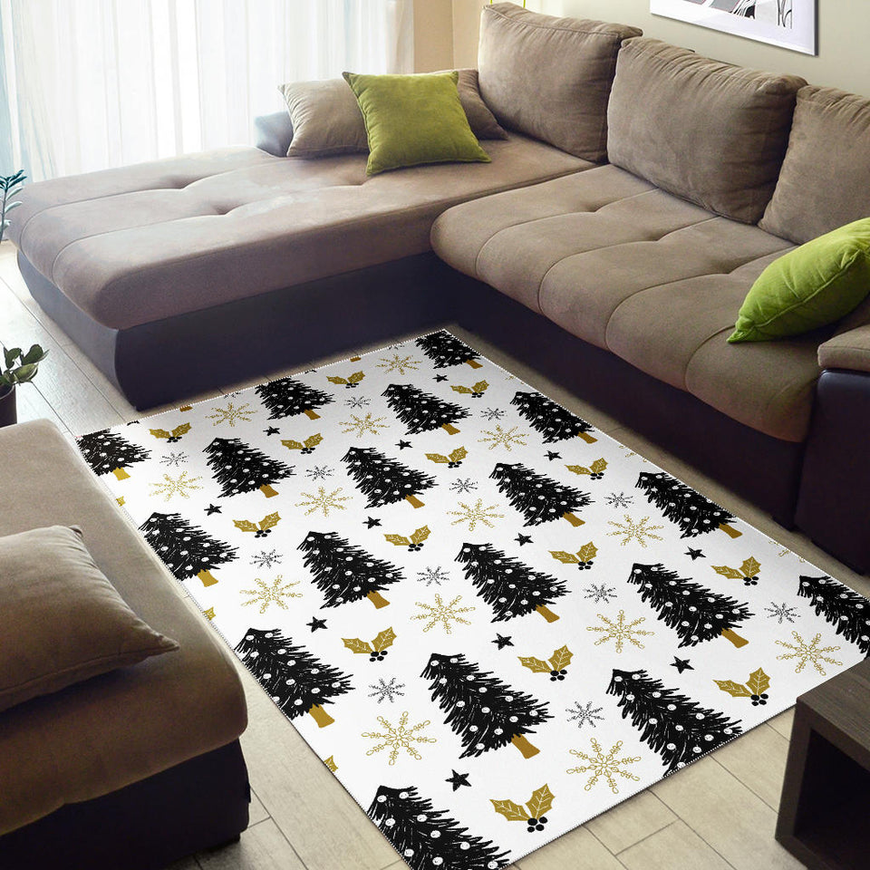 Christmas Tree Holly Snow Star Pattern Area Rug
