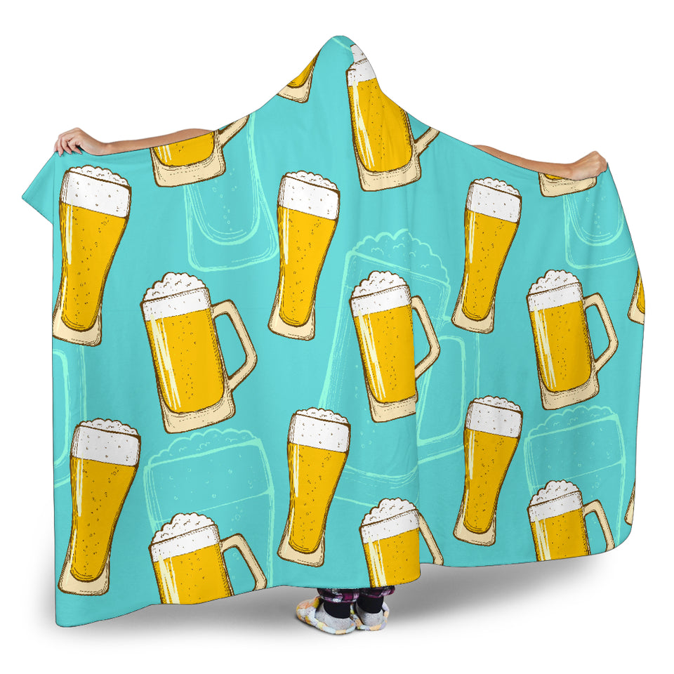 Beer Pattern Green Background Hooded Blanket