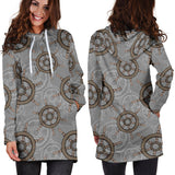 Nautical Wood Steering Wheel Pattern Women'S Hoodie Dress