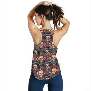 Sugar skulls flower maxican pattern Women Racerback Tank Top