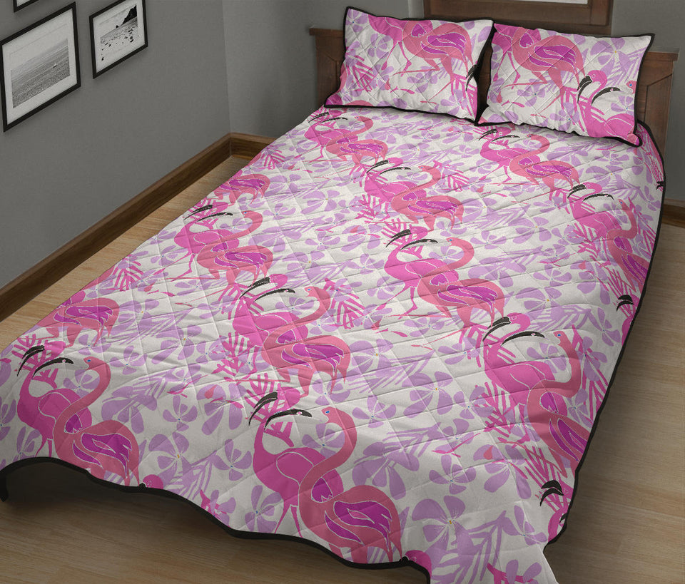 Pink flamingo flower pattern Quilt Bed Set