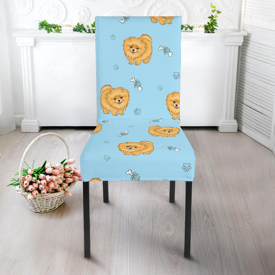 Brown Cute Pomeranian Blue Blackground Dining Chair Slipcover