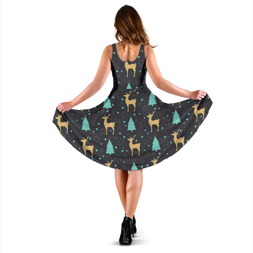 Deers Star Tree Pattern Sleeveless Midi Dress