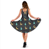 Deers Star Tree Pattern Sleeveless Midi Dress
