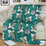 Koi Fish Carp Fish Lotus Pattern Premium Blanket