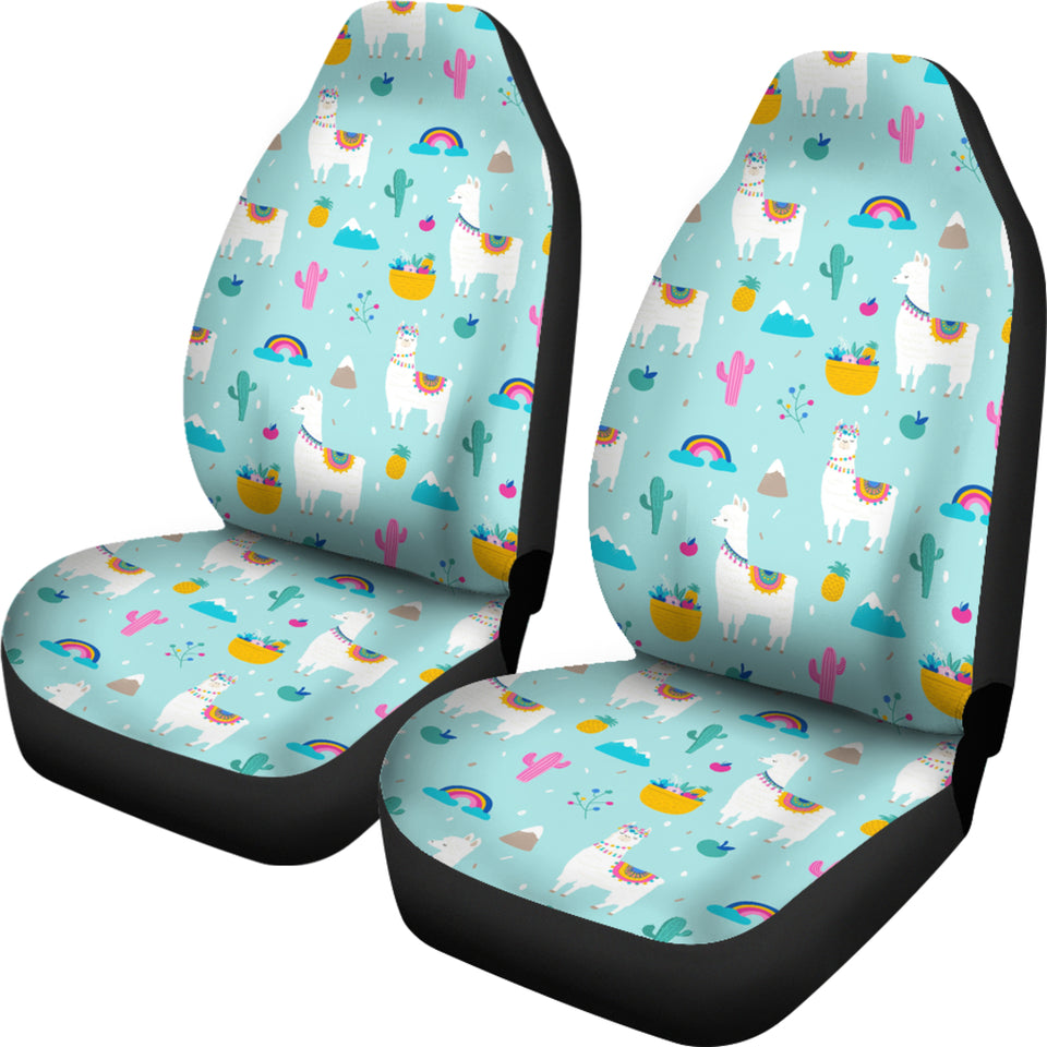 Llama Alpaca Cactus Leaves Pattern Universal Fit Car Seat Covers