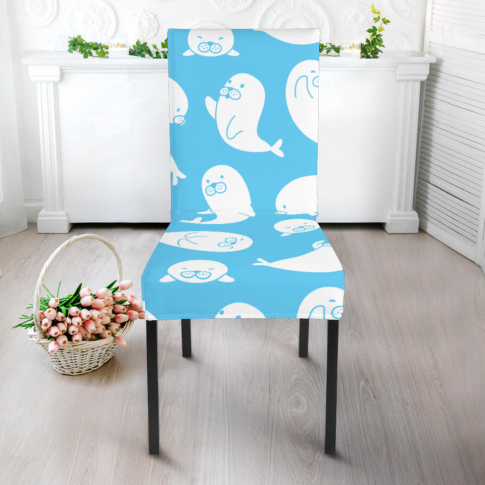 Cute White Sea Lion Seals Pattern Dining Chair Slipcover