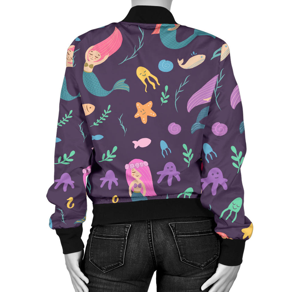 Beautiful Mermaid Fish Jellyfish Algae Other Marine World Women'S Bomber Jacket