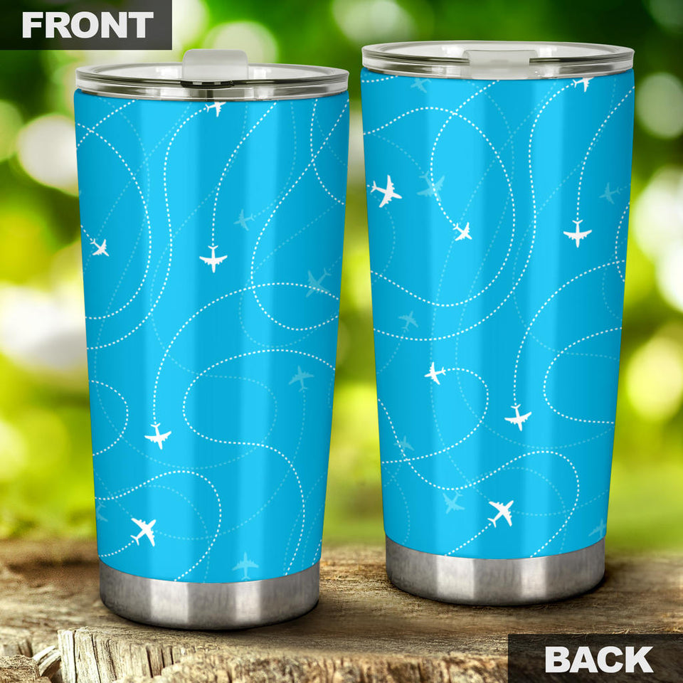 Airplane Destinations Blue Background Tumbler