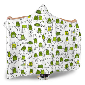 Sketch Funny Frog Pattern Hooded Blanket