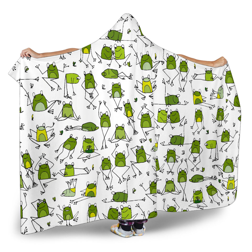 Sketch Funny Frog Pattern Hooded Blanket