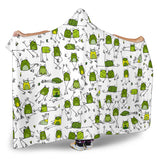 Sketch Funny Frog Pattern Hooded Blanket