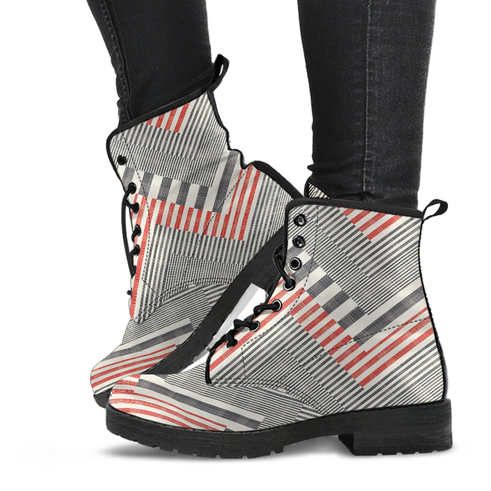 Zigzag Chevron Striped Pattern Leather Boots