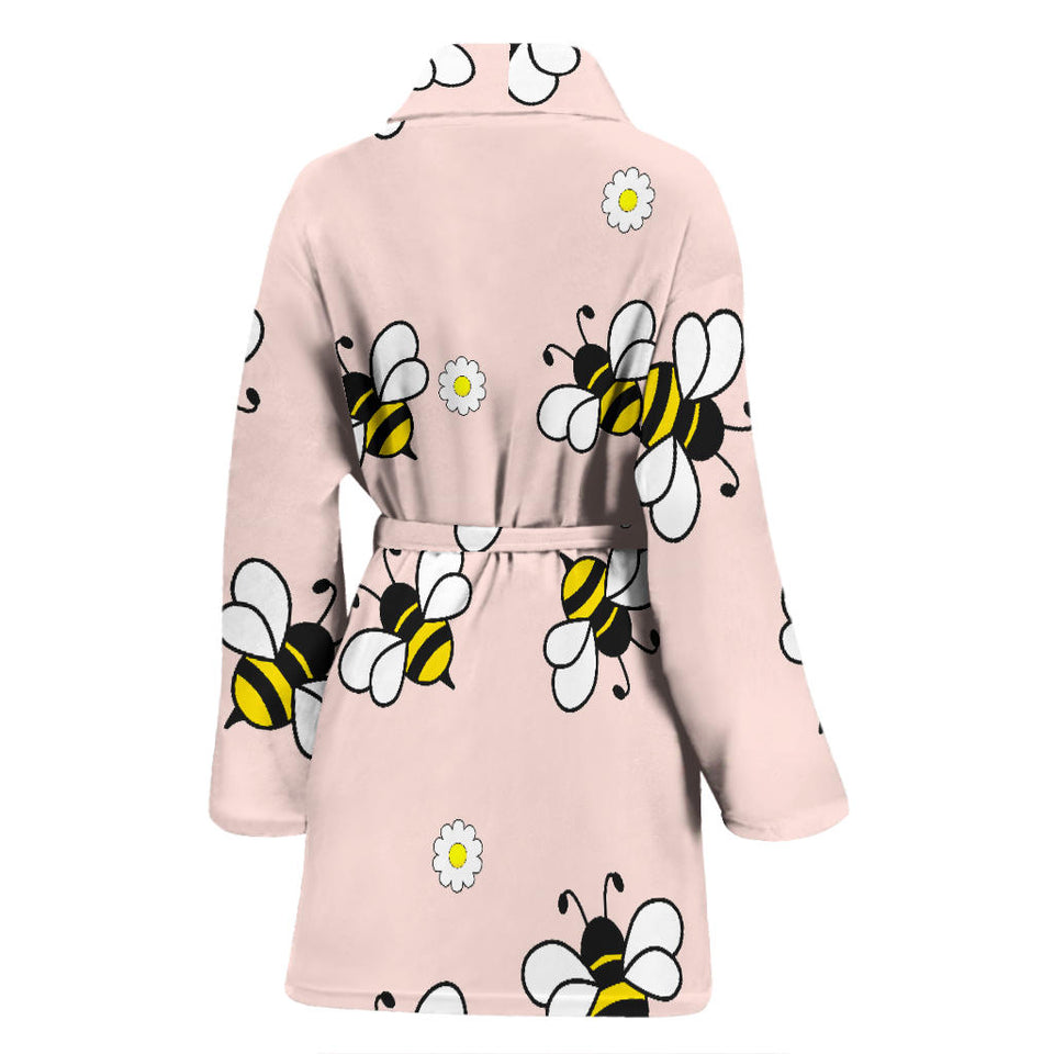 Cute Bee Flower Pattern Pink Background Women'S Bathrobe