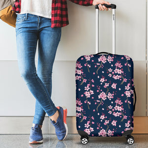 Pink Sakura Cherry Blossom Blue Background Cabin Suitcases Luggages