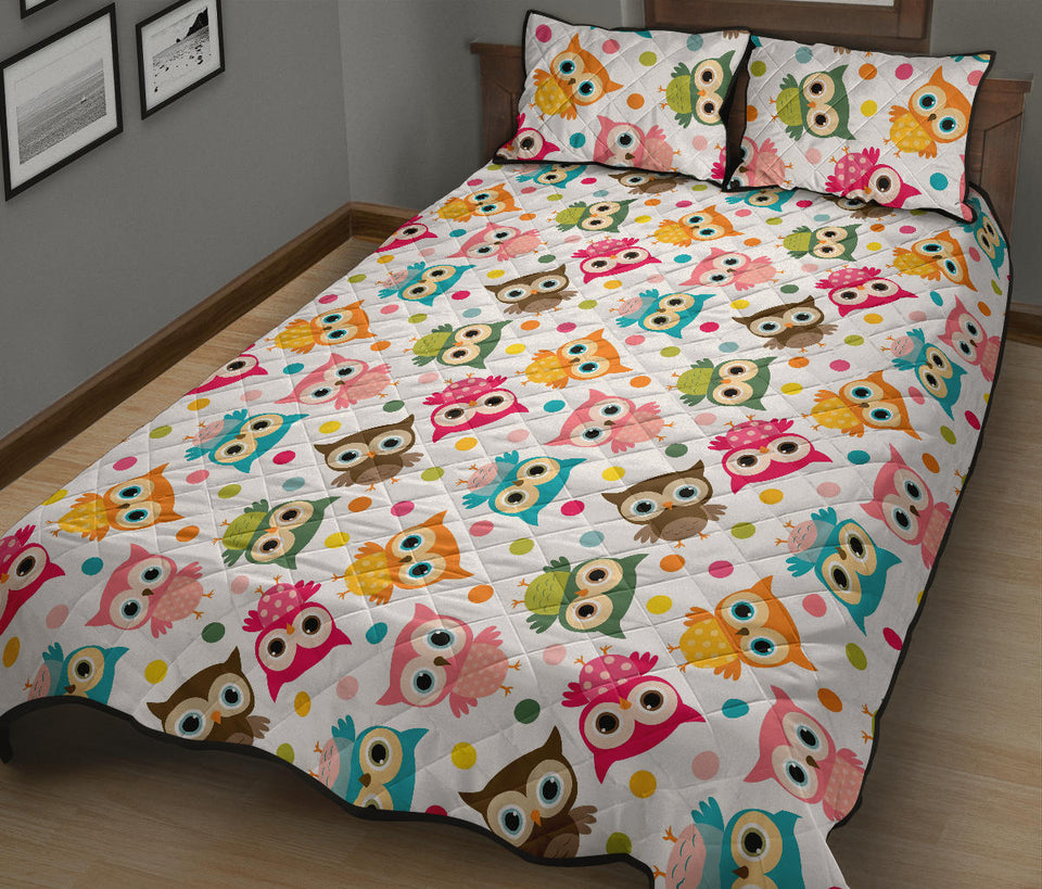 Color cute owl pattern Quilt Bed Set