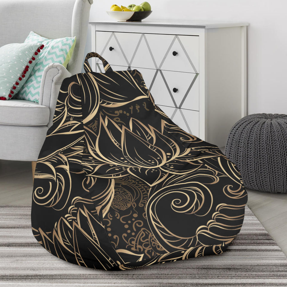 Luxurious Gold Lotus Waterlily Black Background Bean Bag Cover