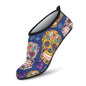 Sugar Skull Flower Pattern Aqua Shoes