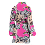 Chameleon Lizard Pattern Pink Background Women'S Bathrobe