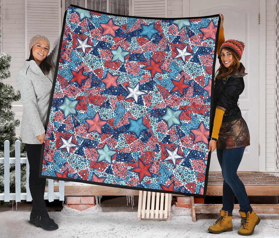 Hand Drawn Colorful Starfish Premium Quilt