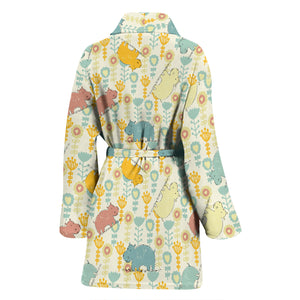 Hippopotamus Pattern Print Design 04 Women's Bathrobe