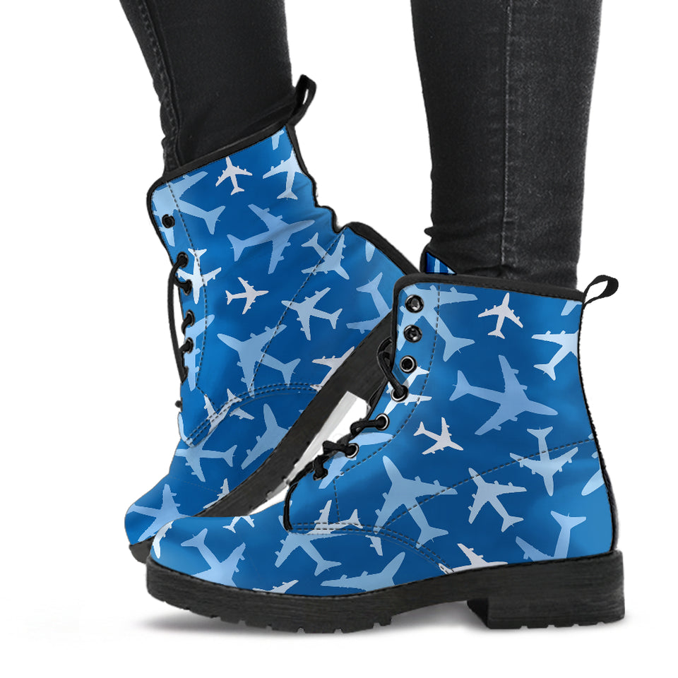 Airplane Pattern In The Sky Leather Boots