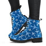 Airplane Pattern In The Sky Leather Boots