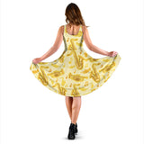 Saxophone Cornet Pattern Yellow Background Sleeveless Midi Dress