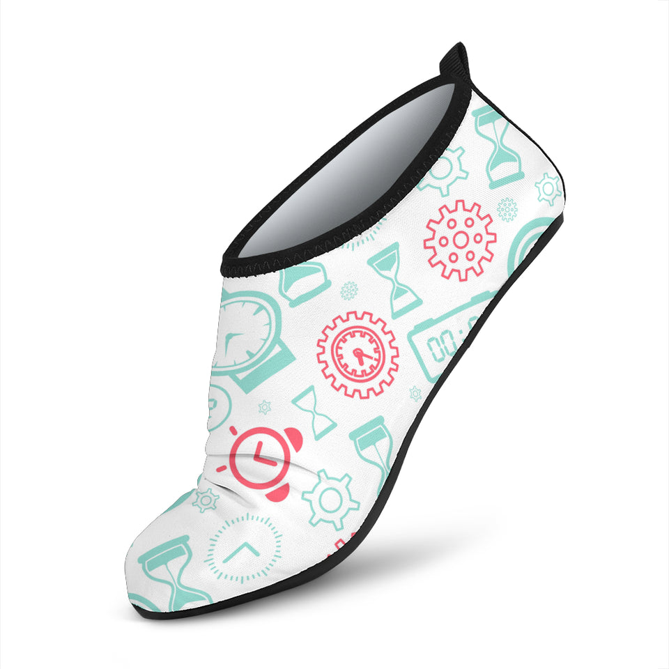 Clock Time Pattern Blackground Aqua Shoes