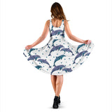 Dolphins Pattern Dotted Background Sleeveless Midi Dress