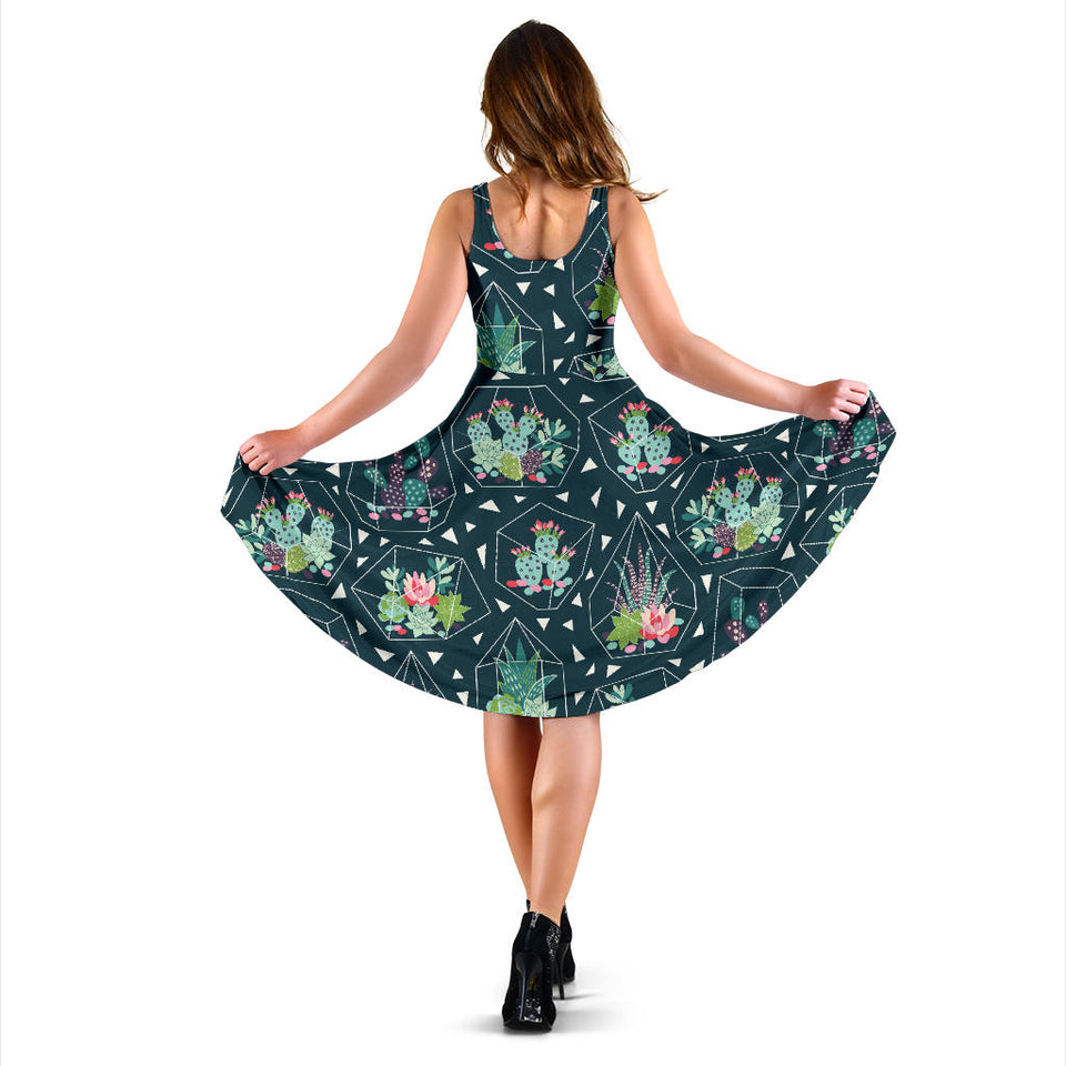 Cactus Glass Terrarium Pattern Sleeveless Midi Dress