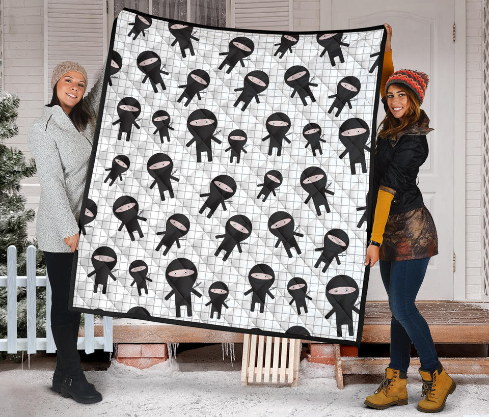 Ninja Pattern Plaid Background Premium Quilt