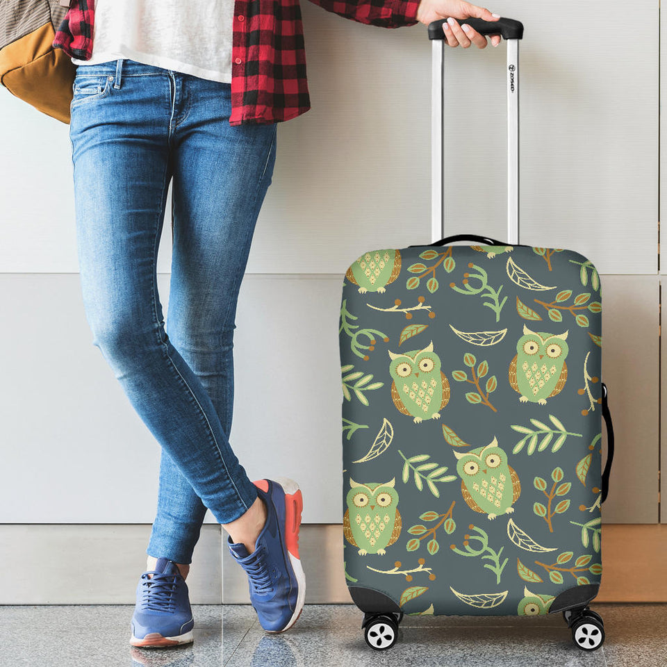 Cute Owls Leaves Pattern Luggage Covers