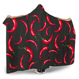 Chili Peppers Pattern Black Background Hooded Blanket