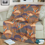 Bonsai Bamboo Stork Japanese Pattern Brown Theme Premium Blanket