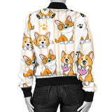 Cute Dog Corgi Striped Background Pattern Women'S Bomber Jacket