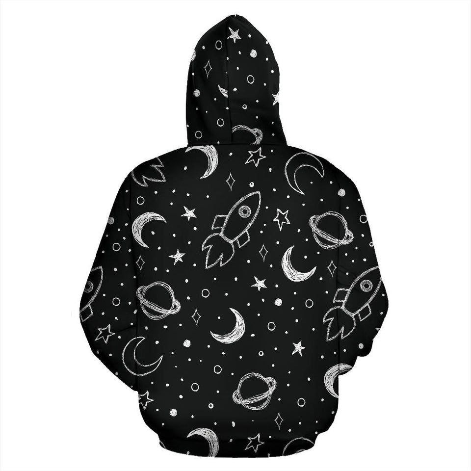 Hand Drawn Space Rocket Star Planet Men Women Pullover Hoodie