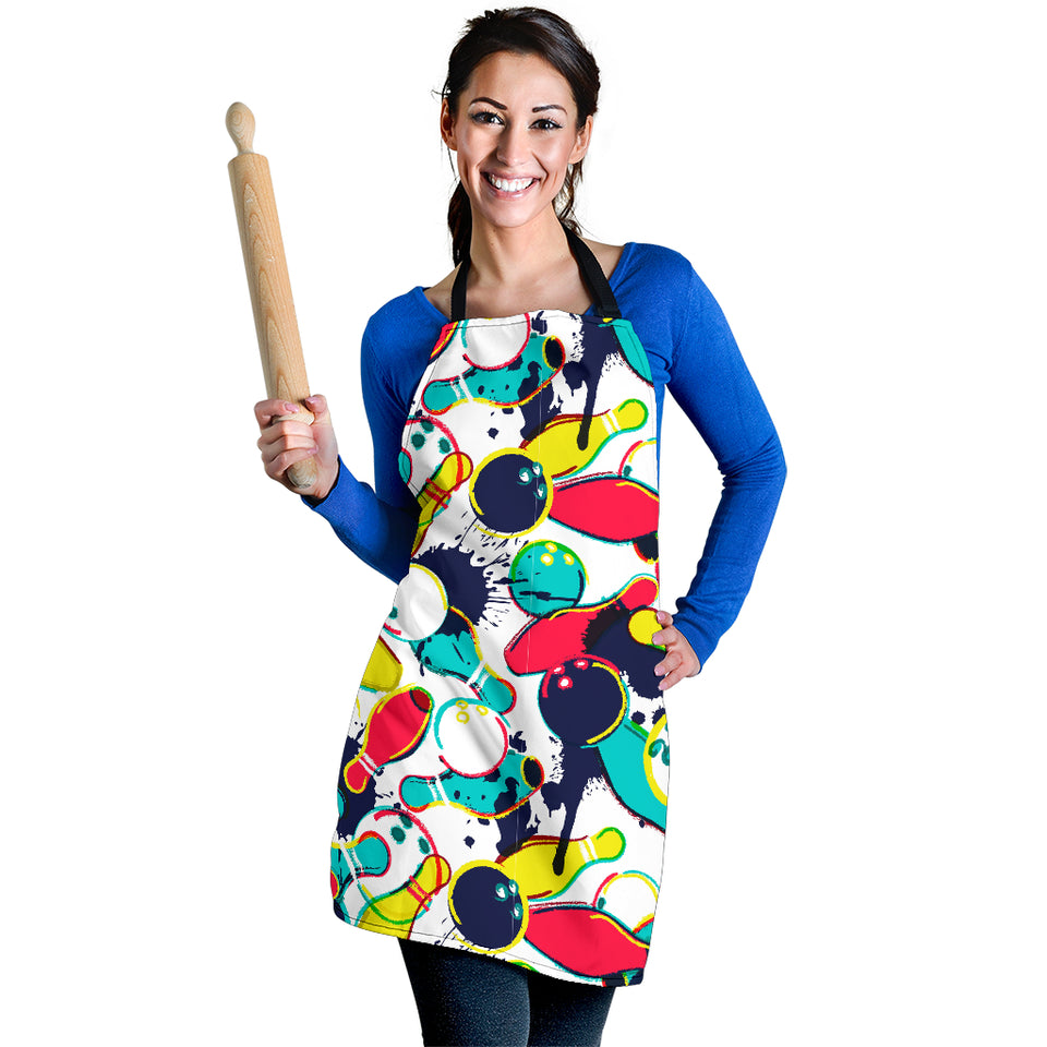 Watercolor Bowling Ball Pins Adjustable Apron