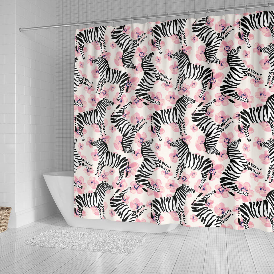 Zebra Pink Flower Background Shower Curtain Fulfilled In US