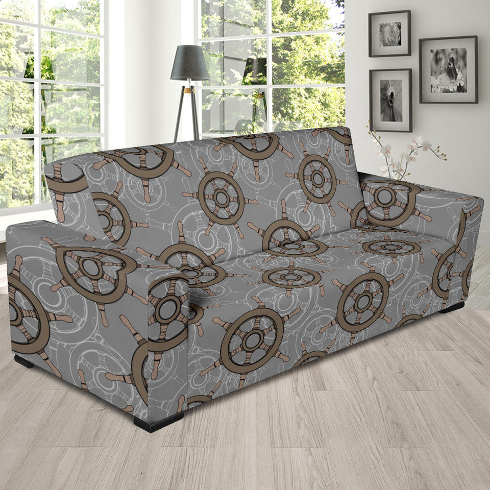 Nautical Wood Steering Wheel Pattern Sofa Slipcover