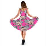 Chameleon Lizard Pattern Pink Background Sleeveless Midi Dress