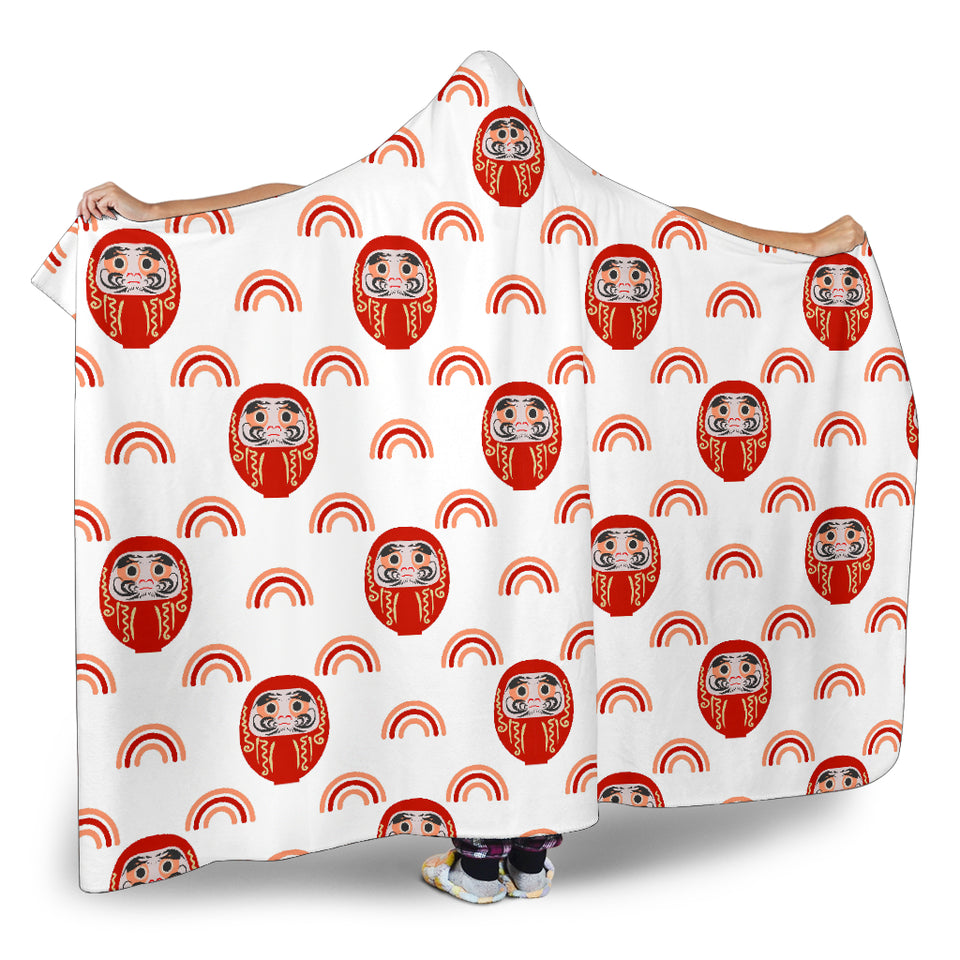 Daruma Japanese Wooden Doll Design Pattern Hooded Blanket